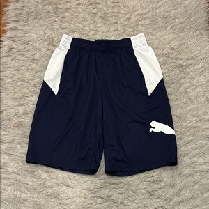 Puma Men's‎ Dry Fit Logo Athletic Shorts in Navy and White